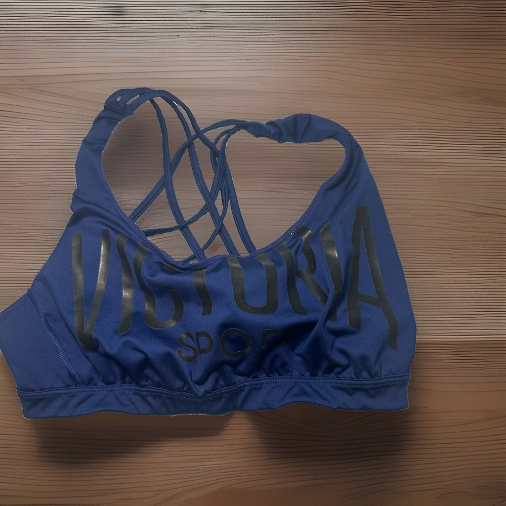 Victoria Secret Sports Bra Blue Strappy Medium RacerBack Low Impact Athletic Gym